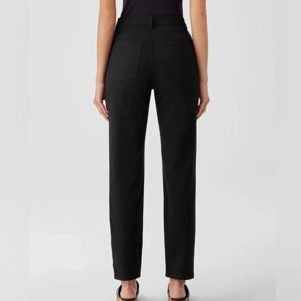 Eileen Fisher Large High Waist Slim Straight Jeans Organic Cotton Black Office